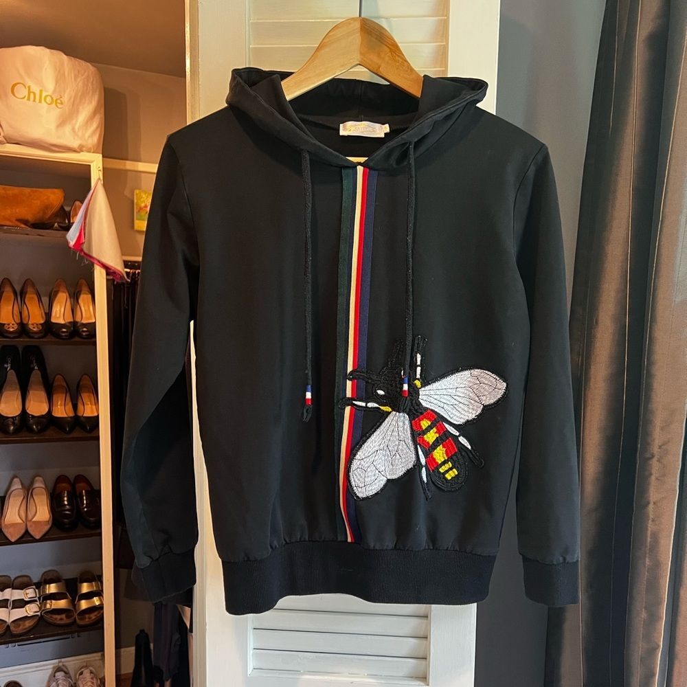 Black Hoodie with Colorful Bee Embroidery
